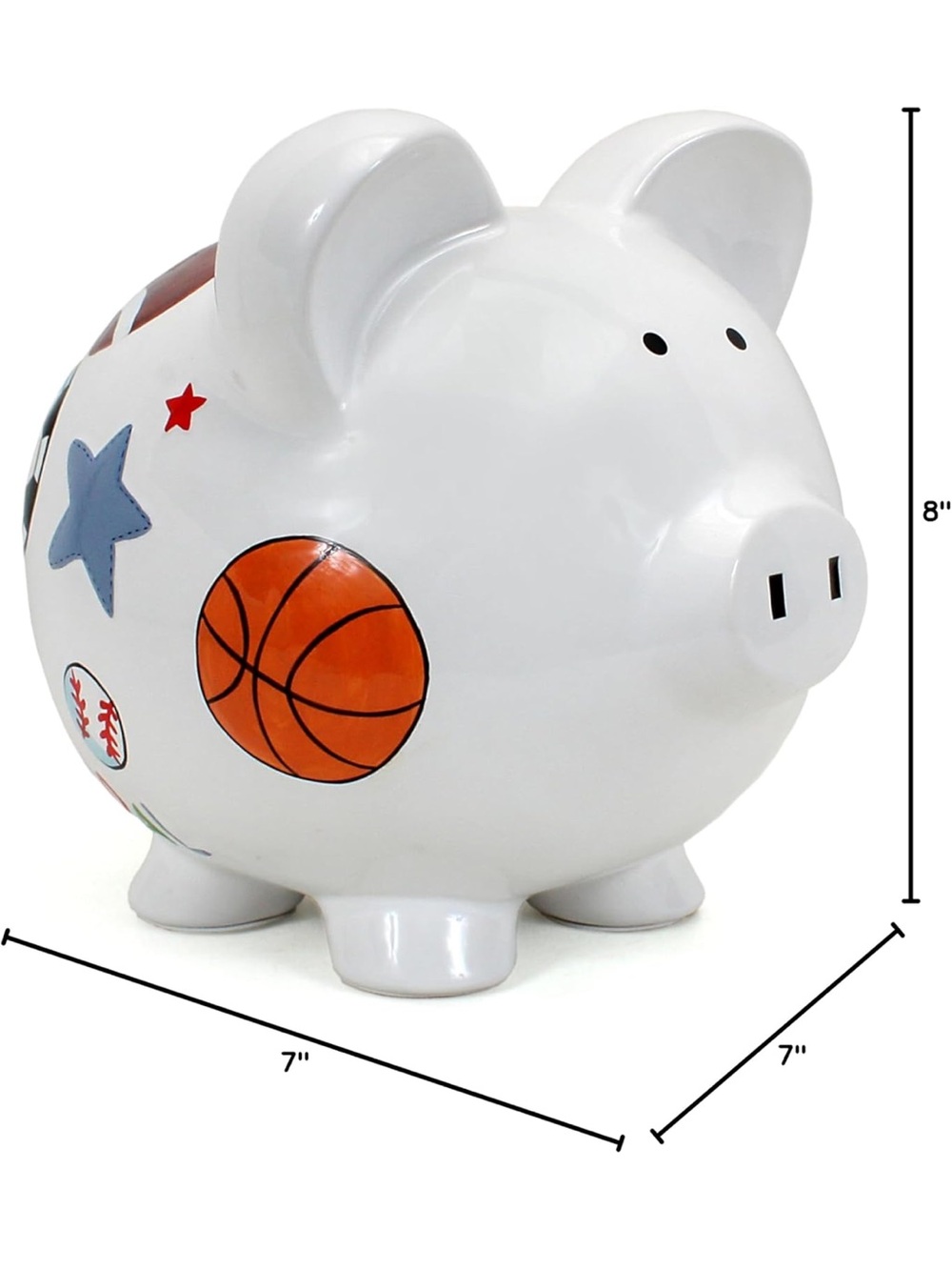 Ceramic Sports-Themed Piggy Bank in White with Orange & Blue Accents